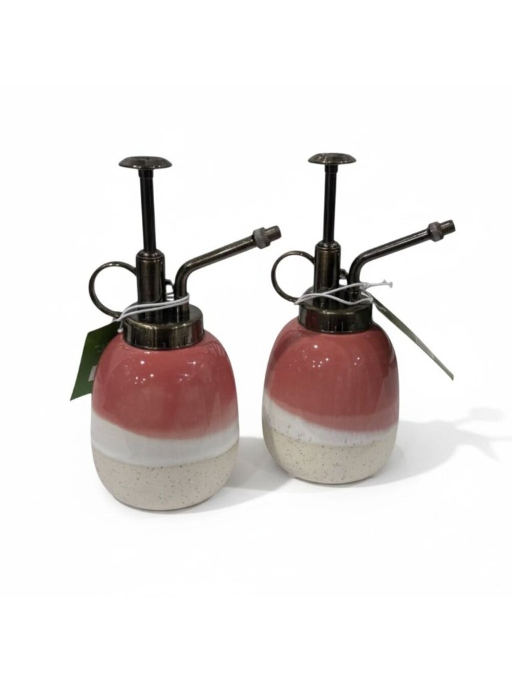 Ceramic & Metal Plant Mister Set Of 2 With Gradient Pink White, Beige Design